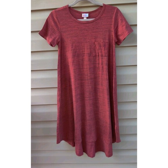LulaRoe Carly Swing Shift T Shirt Dress XXS Hi Low Red Rasberry Gray Heathered - Picture 2 of 14